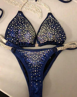 Royal Blue Bikini competition suit Clustered AB rhinestones Stunning Rhinestone Bikini CS566