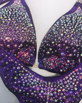 Dark Purple Crystal Bikini competition suit Posing bikini Stunning Rhinestones