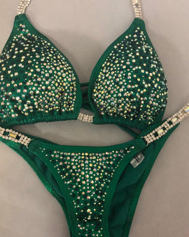 Emerald Green Rhinestone Bikini Perfect for NPC IFBB Bikini competitions