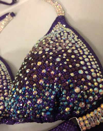 Purple Crystal Competition Bikini Clustered Rhinestone suit