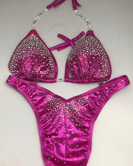 Hot Pink Figure bikini Posing suit with rhinestones Physique competition bikini