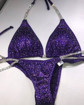 Purple scattered Crystal Bikini competition suit