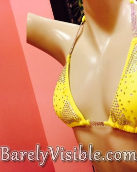 CS801 Yellow Custom competition Bikini NPC Contest suit Full of rhinestones