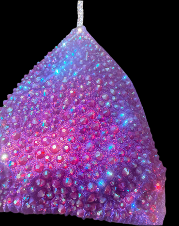 Purple haze with a hint of pink covered in amethyst AB rhinestones bikini competition suit