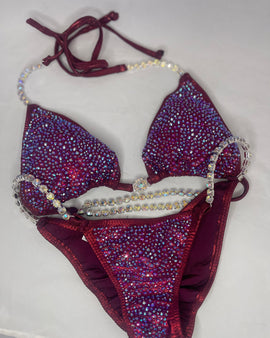 Burgandy Dark Red Maroon  Bikini Multi colored stone design Make a statement brilliant rhinestone shine