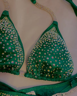 Emerald Green Bikini competition suit rhinestone burst