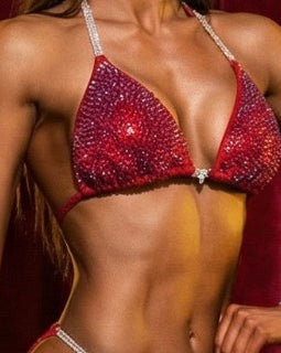 Fire RED bikini competition suit with Red rhinestones