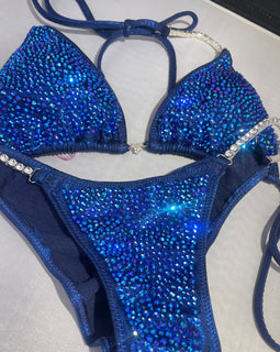 Royal Blue Bikini Competition suit Crystal layers with colored stones