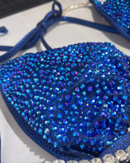 Royal Blue Bikini Competition suit Crystal layers with colored stones