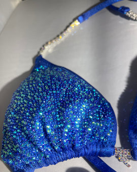 Blue with Blue and Turquoise mixture rhinestones Bikini Competition suit 3 layered colored effects