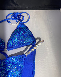 Blue with Blue and Turquoise mixture rhinestones Bikini Competition suit 3 layered colored effects