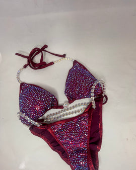 Burgandy Dark Red Maroon  Bikini Multi colored stone design Make a statement brilliant rhinestone shine