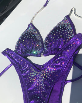 AP09-A Purple CRYSTAL AURORA Figure Physique Competition Suit CAN BE MADE IN BIKINI OR WELLNESS STYLE