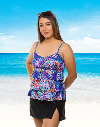 Women's NEW Triple Tier Tankini Rainbow Waves