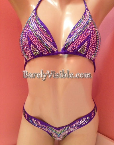 FG32 Figure Physique Suit Rainbow Heavily Rhinestoned Posing suit