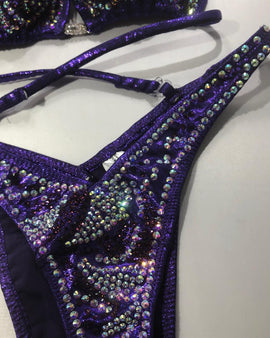 Purple Haze Ab and Amethyst Crystal Rhinestone Figure fitness Posing suit Physique Bikini