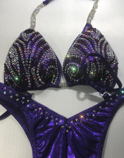 Purple Haze Ab and Amethyst Crystal Rhinestone Figure fitness Posing suit Physique Bikini