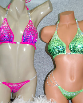 CA100  Ombre Competition Bikini suit Stunning Crystal colored stones