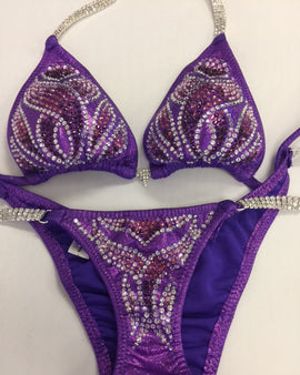 Ch1 Purple Bikini competition suit with stunning top quality rhinestones Triangle padded top
