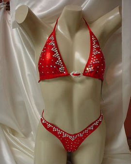 FG37 Figure Physique Suit Red rhinestone custom made padded top