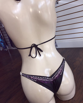 Black and Purple Competition Bikini Flame crystal stoned suits