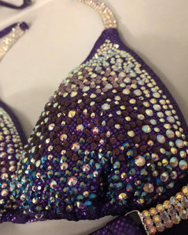Purple Crystal Competition Bikini Clustered Rhinestone suit