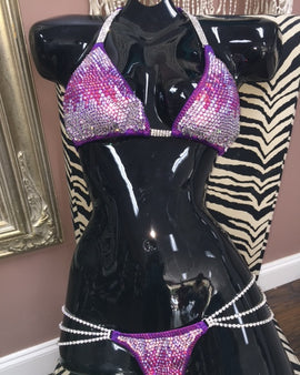 BVCA1001  Grapeaid Ombre Competition Bikini suit Stunning Crystal colored stones
