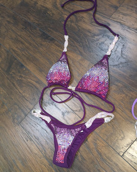 BVCA1002 Eggplant Ombre Competition Bikini suit Stunning Crystal colored stones