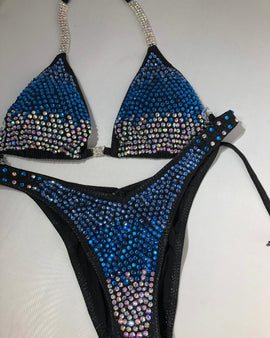 Midnight Blue Black and Blue Figure Bikini Ombre' design Stunning rhinestones black with sapphire B