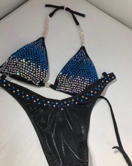 Midnight Blue Black and Blue Figure Bikini Ombre' design Stunning rhinestones black with sapphire B