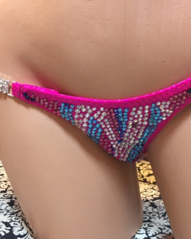 BK11009 Hot Pink with multi colored stones Bikini Competition suit