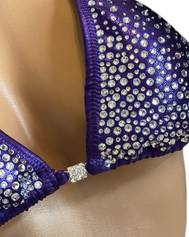 AP-46 PURPLE Competition Figure Physique Posing Suit with New Rhinestone Design