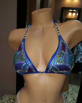 BVCA1007 Cori Design Royal Blue Competition Bikini suit Beautiful Crystal colored stones