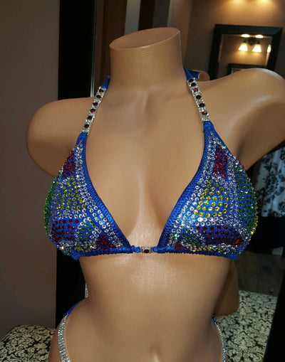 BVCA1007 Cori Design Royal Blue Competition Bikini suit Beautiful Crystal colored stones