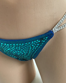 Stunning Rhinestone Bikini Competition suit Mermaid colors Hints of both Green and Blues CS458