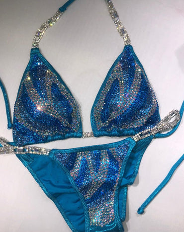 Turquoise Bikini Competition suit 3 layered colored effects