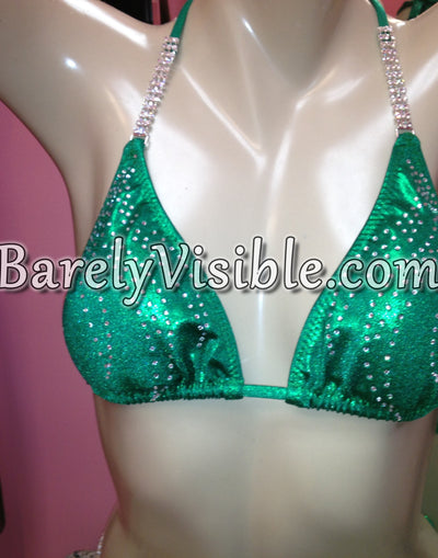 CS002 Kelly Emerald Green with Envy Bikini Competition Suit Micro Scrunch Butt NPC Padded Push up Tr